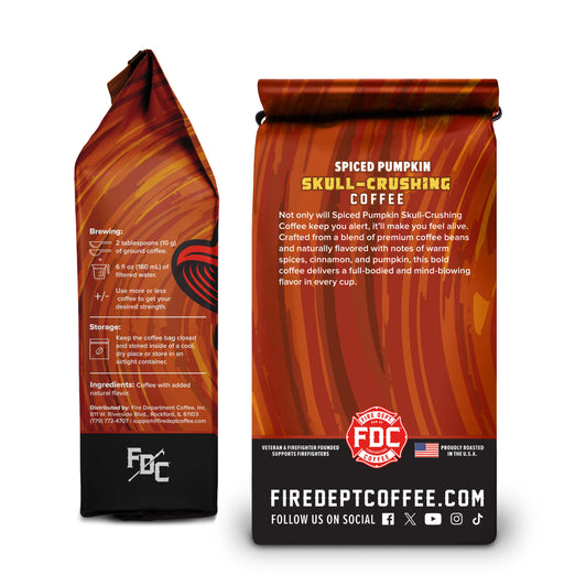 Back of the Spiced Pumpkin Skull Crushing Coffee Bag