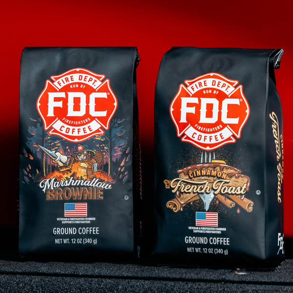 A 12 ounce bag of Cinnamon French Toast Coffee and a 12 ounce bag of Marshmallow Brownie Coffee