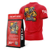 Fire Department Coffee's 'Guardians of the Golden State' coffee bag and red T-shirt featuring a firefighter bear design.