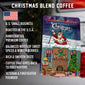 Fire Department Coffee Christmas Blend package with promotional text about the product.