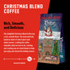 Fire Department Coffee Christmas Blend Coffee bag with description callouts and a smoothness scale with the indicator showing that the coffee is very smooth.