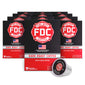 Multiple boxes of FDC Fire Department Coffee with a single cup on a white background