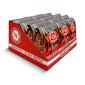 side view of twelve 12 oz bags of backdraft espresso in open display box