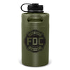 64oz military green stainless steel Fire Department Coffee Growler with Fire Department Coffee logo facing forward. 