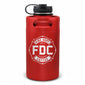 64oz red stainless steel Fire Department Coffee Growler with Fire Department Coffee logo facing forward. 