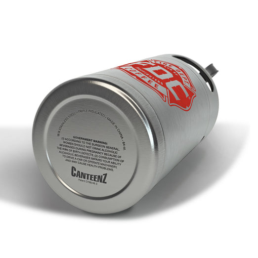 The bottom of the silver stainless steel Fire Department Coffee Growler.