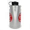 The side of the silver stainless steel Fire Department Coffee Growler to show logo on both sides.