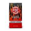 Fire Dept. Coffee's 12 ounce Backdraft Espresso package. A rectangular package with Fire Dept. Coffee's logo centered on a black field with fiery highlights.