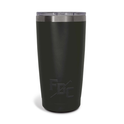 The back of a 20oz black tumbler