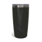 Back view of a 20 ounce black tumbler