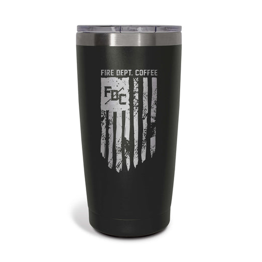 The front of the FDC Flag Black Tumbler on a white background.