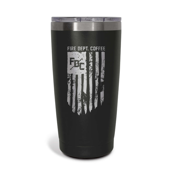 The front of the FDC Flag Black Tumbler on a white background.