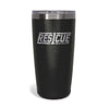 The front of the Rescue1 Black Tumbler 20oz.