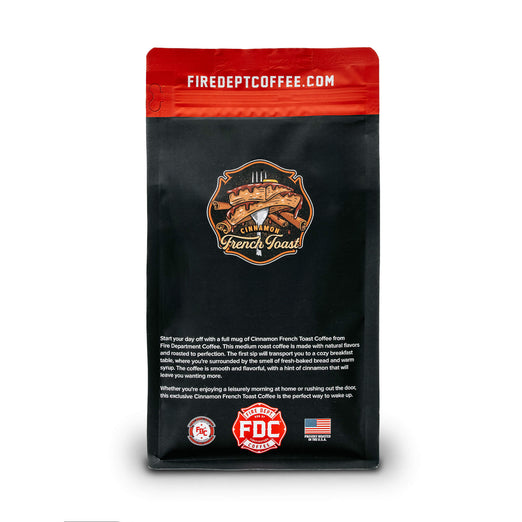Fire Dept. Coffee’s 12 ounce Cinnamon French Toast Coffee in a rectangular package.