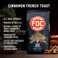 A bag of Cinnamon French Toast Coffee with bullet points that read ”U.S small business, roasted in the U.S.A, natural flavors of sweet cinnamon and warm syrup, handcrafted premium coffee, coffee that gives back to firefighters, firefighter and veteran owned”.