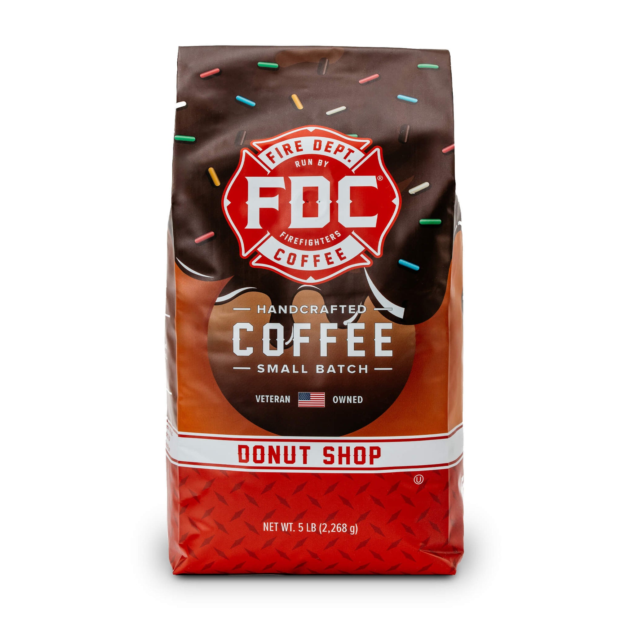 A five pound package of Fire Department Coffee's Donut Shop Roast.