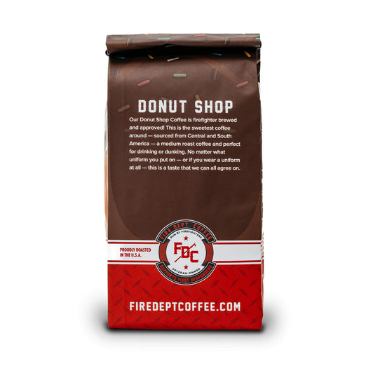 A 12 ounce package of Fire Department Coffee’s Donut Shop Coffee.