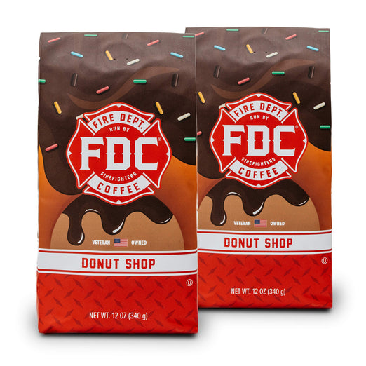 2 12-ounce packages of Fire Department Coffee’s Donut Shop Coffee Roast.