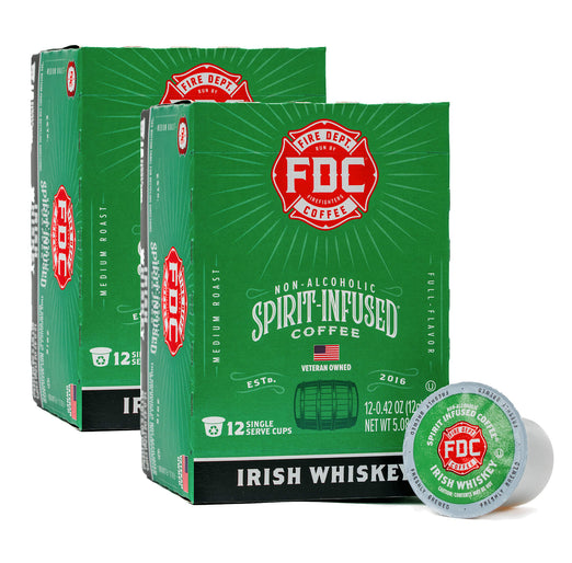 Two 12 count boxes of Fire Department Coffee’s Irish Whiskey Infused Coffee Pods