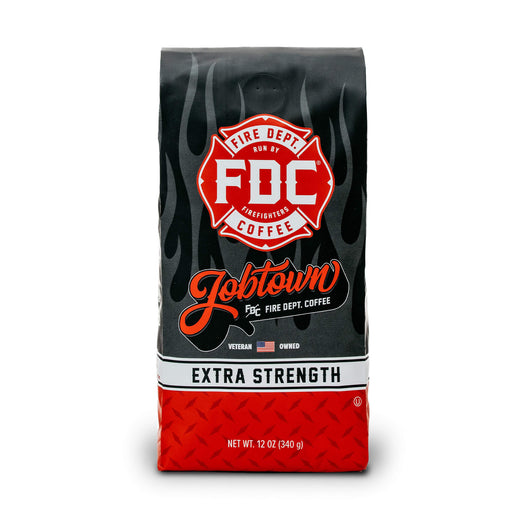 A 12 ounce bag of Fire Department Coffee’s Jobtown Extra Strength Coffee