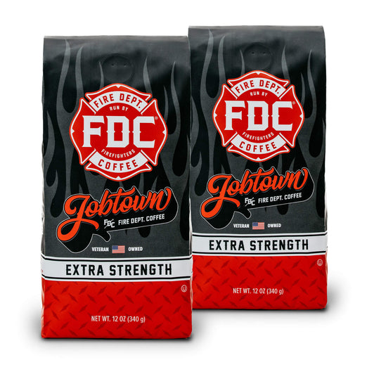 Two 12 oz bags of Fire Department Coffee’s Jobtown Extra Strength Coffee