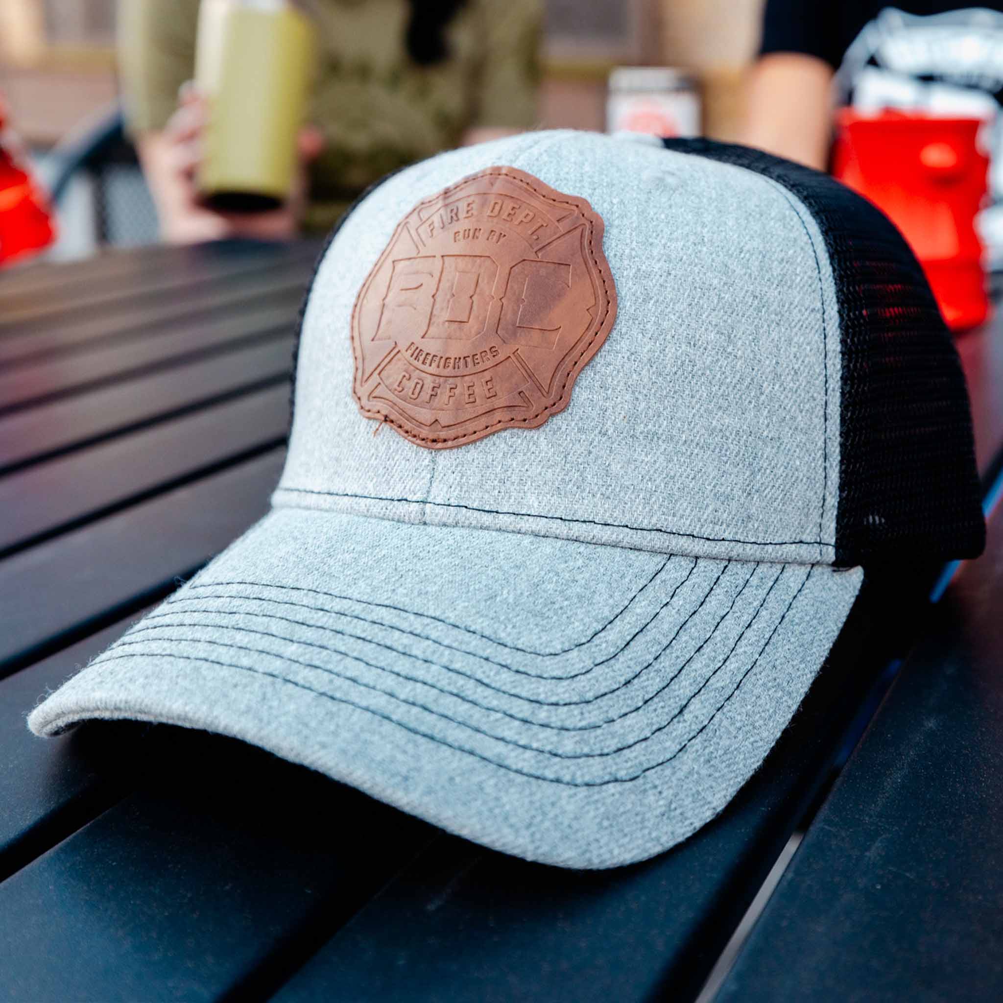 Gray Leather Patch Hat