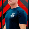 Front of the navy blue Fire Department Chronicles Shirt.