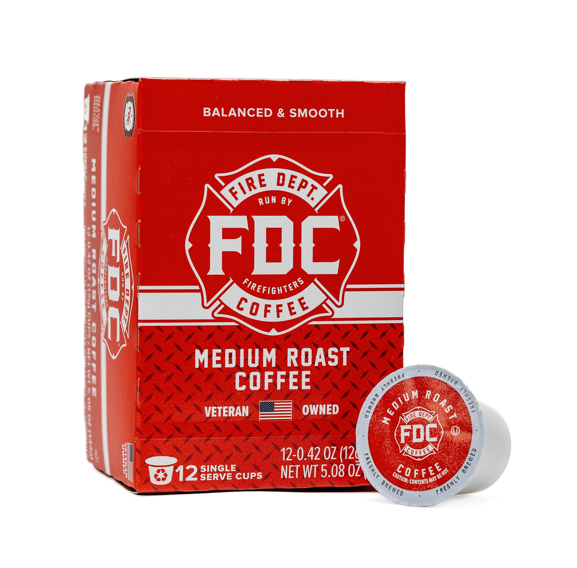 A box of 12 of Fire Department Coffee's Medium Roast Coffee Pods