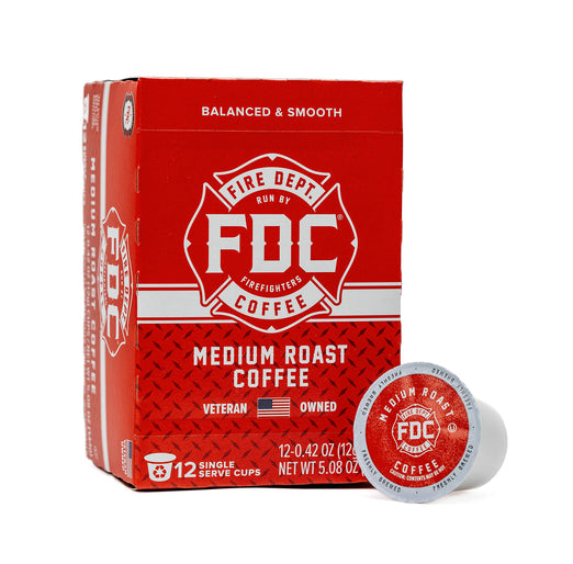 A box of 12 of Fire Department Coffee’s Medium Roast Coffee Pods
