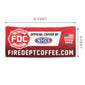 A red banner featuring Fire Department Coffee as the Official Coffee of the NHRA. dimensions are 6 feet by 3 feet