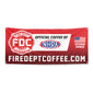 A red banner featuring Fire Department Coffee as the Official Coffee of the NHRA.