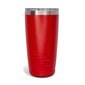The back of a 20oz red tumbler