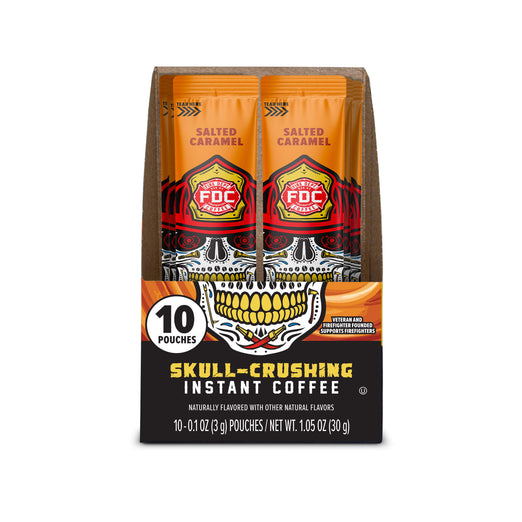 Pack of FDC Instant Coffee with skull design on a white background