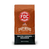 Fire Dept. Coffee's 12 ounce Salted Caramel Bourbon Infused Coffee in a rectangular package.