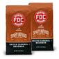 A pair of Fire Dept. Coffee 12 ounce Salted Caramel Bourbon Infused Coffee packages.