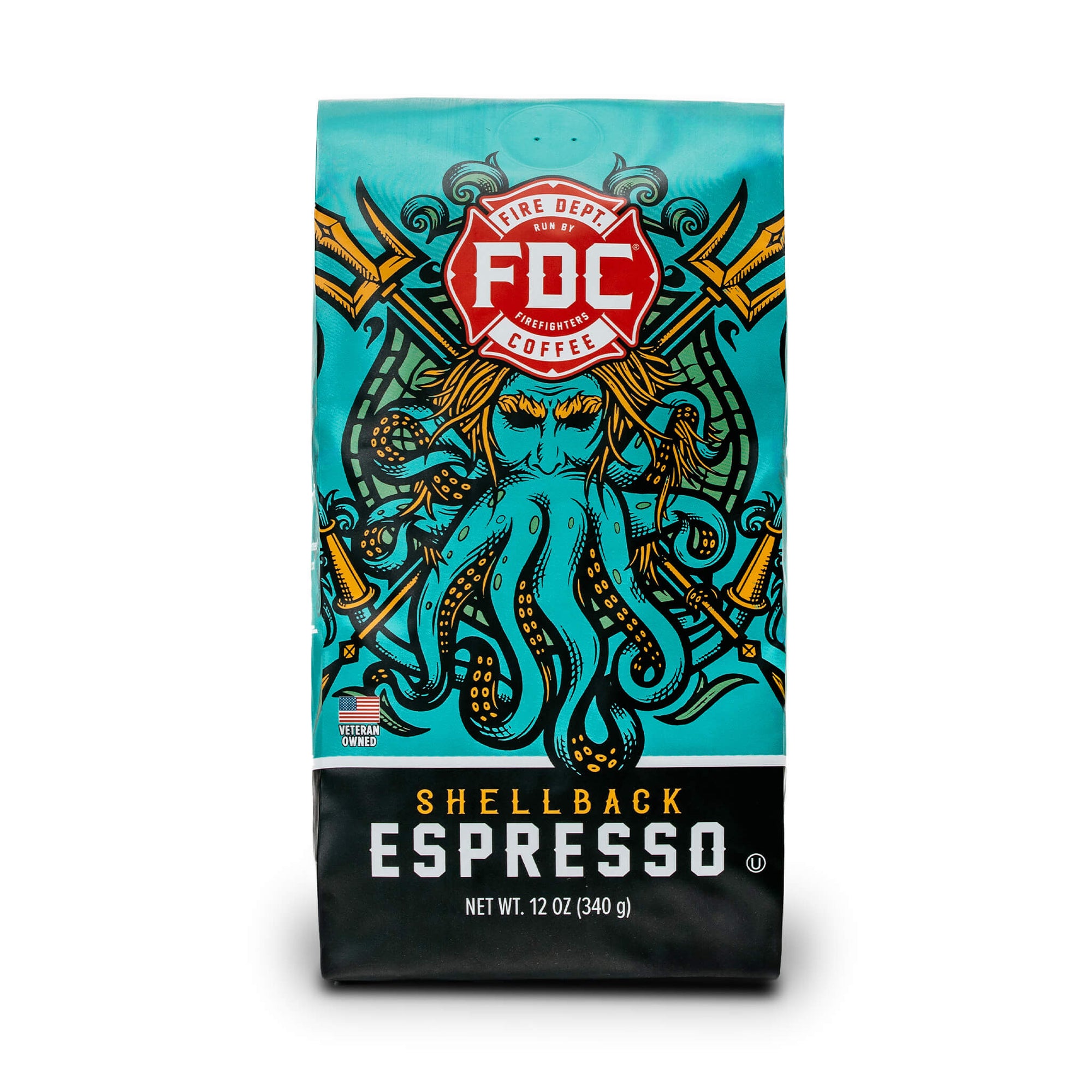 A 12-ounce package of Fire Department Coffee's Shellback Espresso Roast.