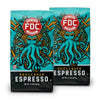 2 12-ounce packages of Fire Department Coffee's Shellback Espresso Roasts.