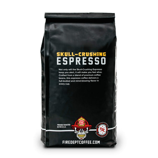 A 5 pound package of Fire Department Coffee’s Skull-Crushing Espresso Roast.