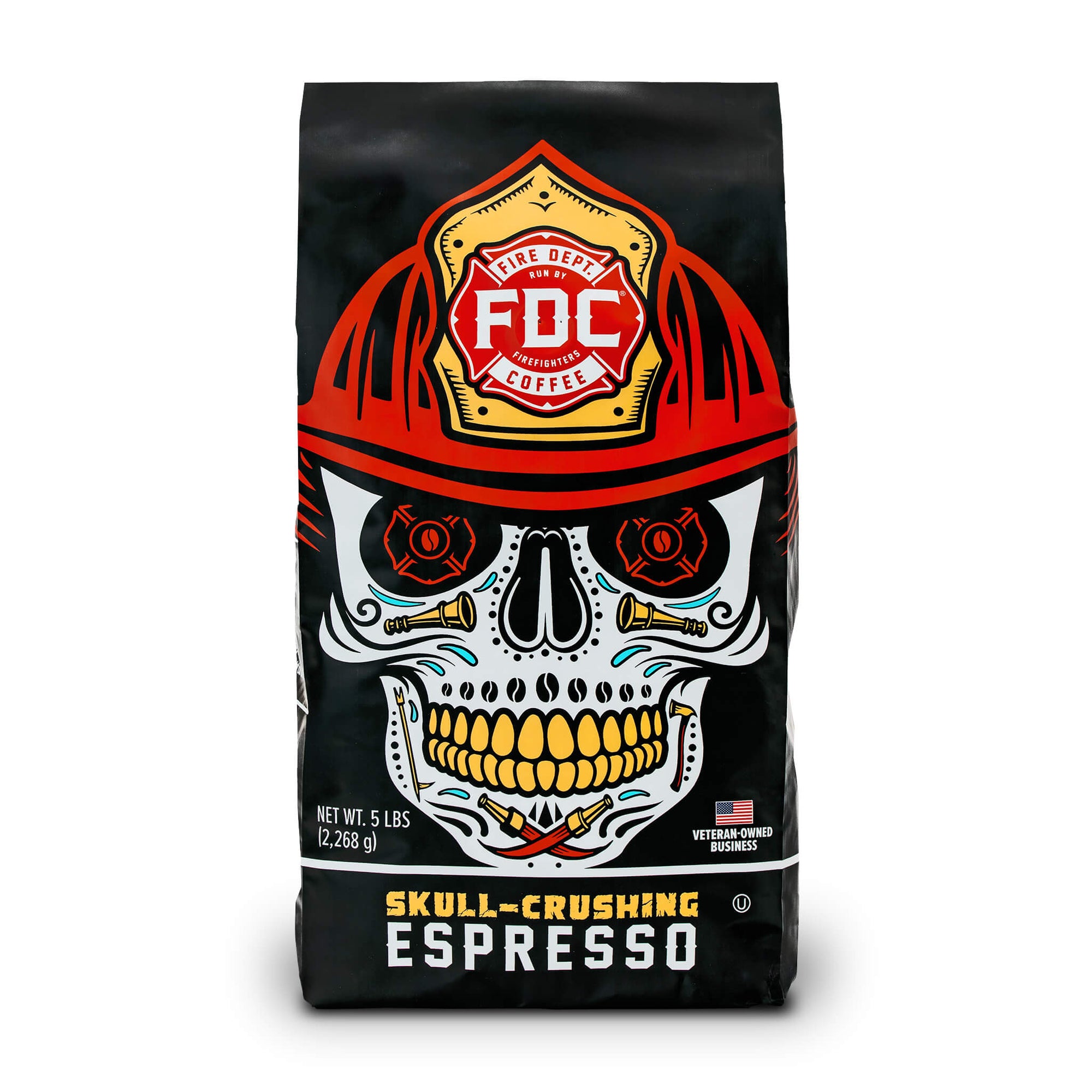 A 5 pound package of Fire Department Coffee's Skull-Crushing Espresso Roast.