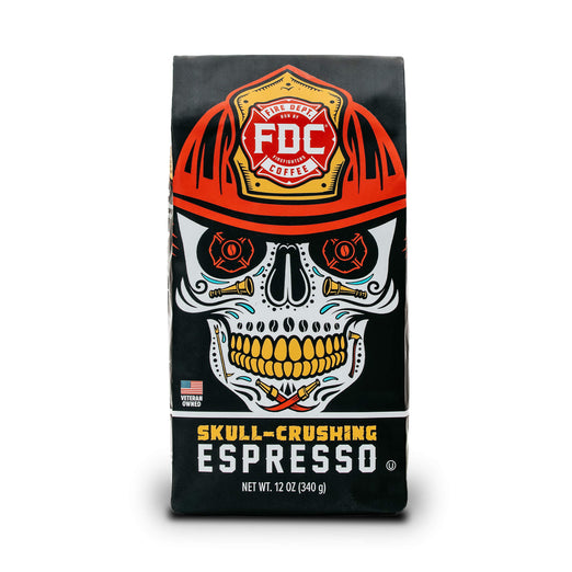 A 12-ounce package of Fire Department Coffee’s Skull-Crushing Espresso Roast.