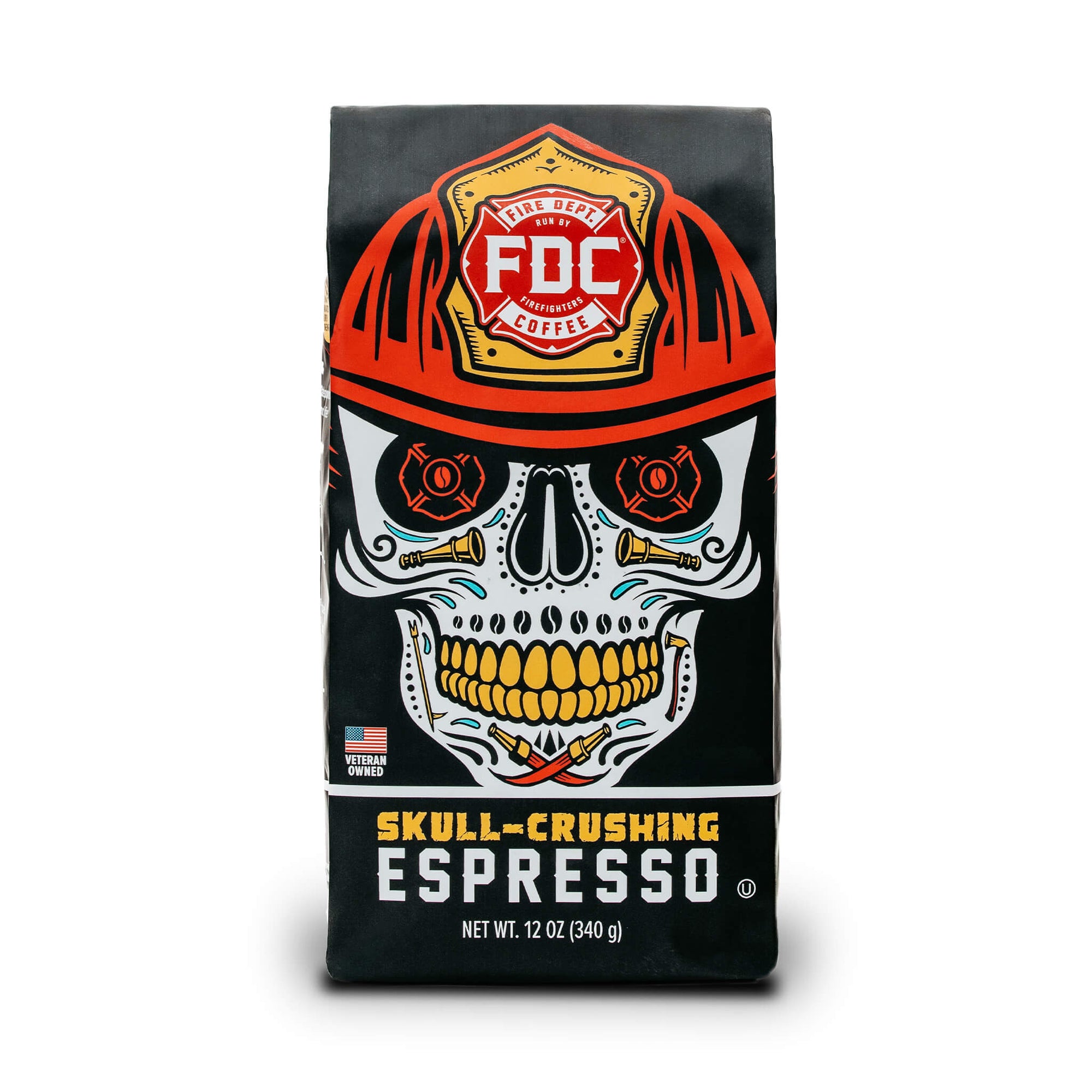 A 12-ounce package of Fire Department Coffee's Skull-Crushing Espresso Roast.