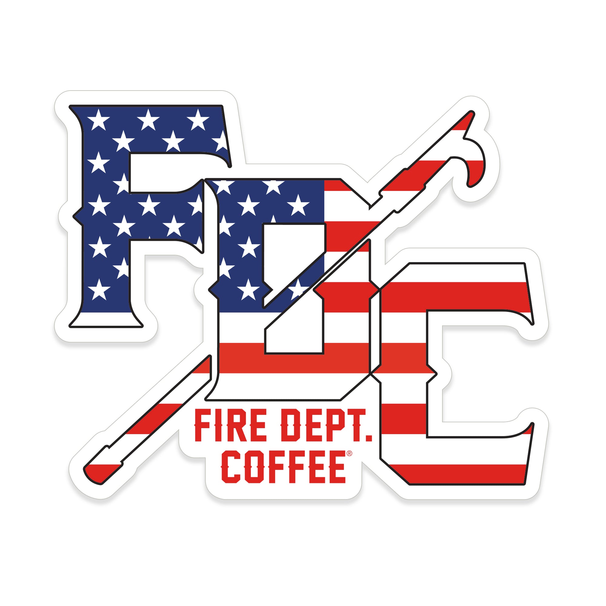The FDC pike pole logo with an American flag background design
