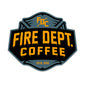 A maltese cross design with a banner across the front that reads FIRE DEPT. COFFEE in yellow letters