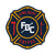 A Fire Department Coffee maltese cross logo that features firefighter tools on each side of the cross