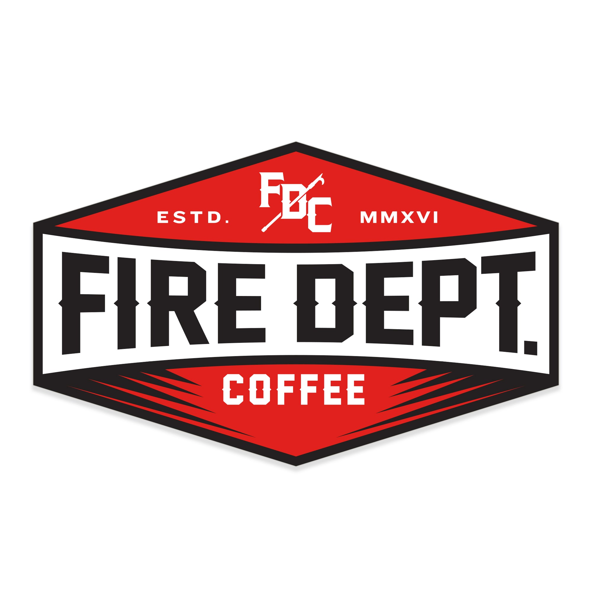 FIRE DEPARTMENT COFFEE RED BADGE STICKER