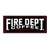 A black, vintage sticker design with white text that reads FIRE DEPT. COFFEE RUN BY FIREFIGHTERS