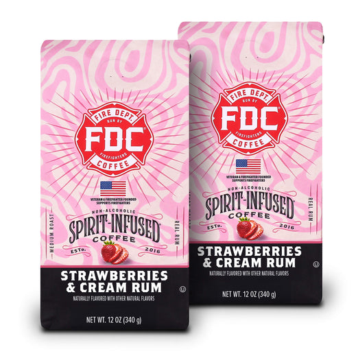 Two 12oz bags of Spirit Infused Coffee on a white background.