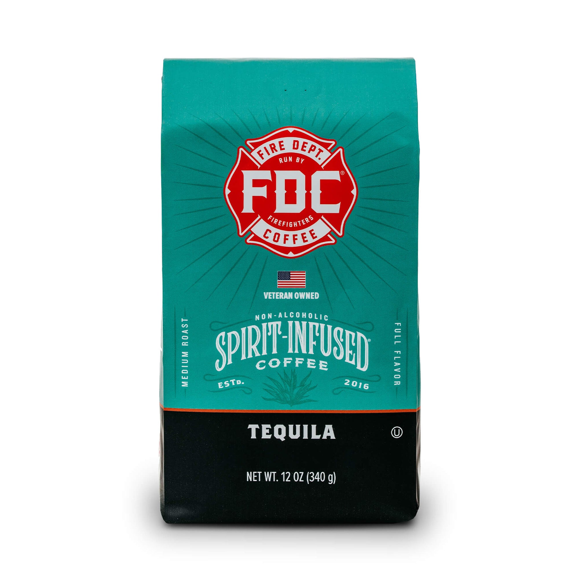 A 12 ounce bag of Tequila Infused Coffee from Fire Department Coffee