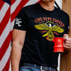 A lifestyle image of someone wearing the US Eagle Shirt. The front of the shirt features a US eagle design with text that reads "Fire Dept. Coffee".