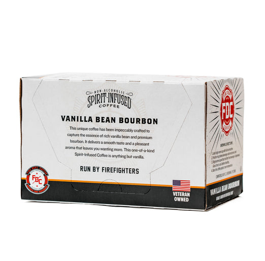 A 12 count box of Fire Department Coffee’s Vanilla Bean Bourbon Infused Coffee Pods